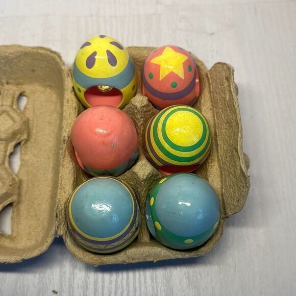 Vintage Hand-painted Wooden Easter Egg Napkin Rings Pastel lot of 6 Pink Blue - Picture 5 of 6